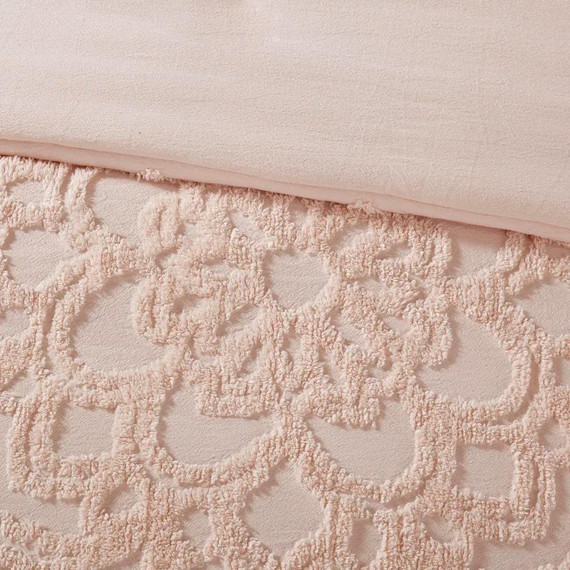 King Blush Cotton Chenille Medallion Fringe Coverlet Set