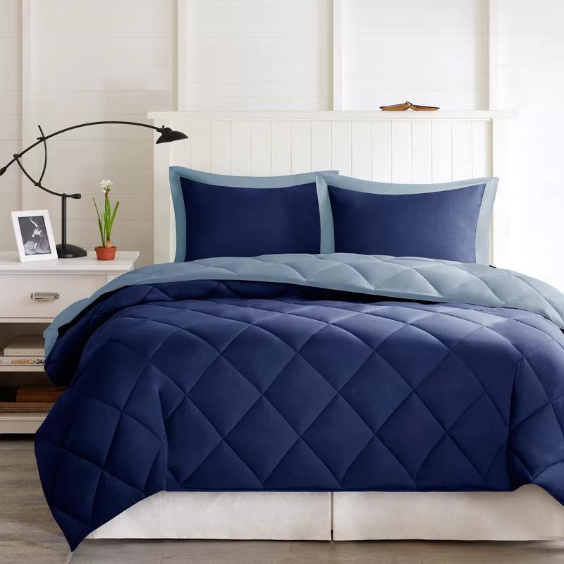 Navy and Light Blue Reversible Down Alternative Comforter Set