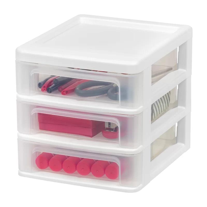 Compact White 3-Drawer Desktop Organizer, Stackable, Made in USA