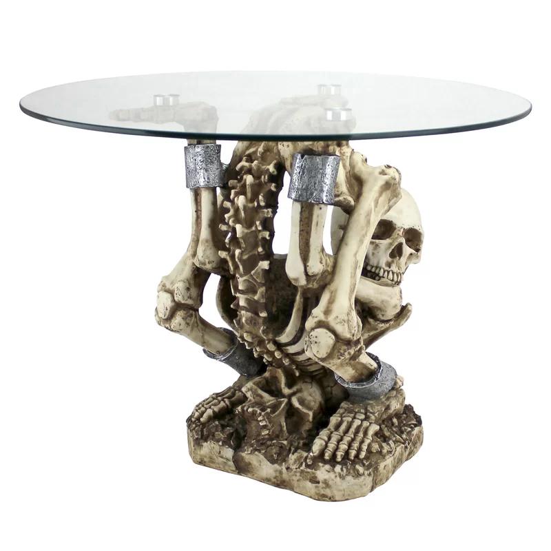 Gothic Contortionist Skeleton Round Glass Side Table