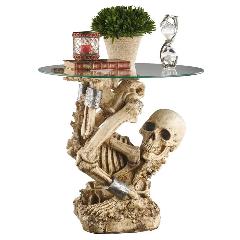 Gothic Contortionist Skeleton Round Glass Side Table