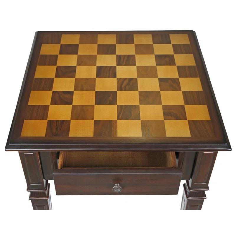 Heirloom 20.5" Walnut Square Chess Table with Hand-Painted Top