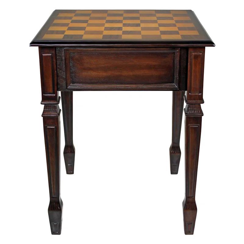 Heirloom 20.5" Walnut Square Chess Table with Hand-Painted Top