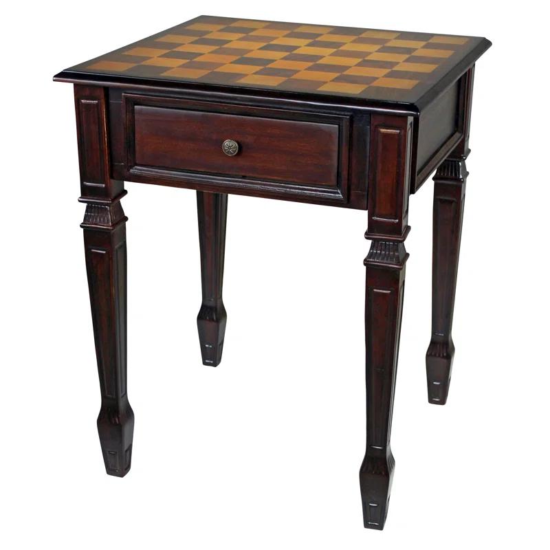 Heirloom 20.5" Walnut Square Chess Table with Hand-Painted Top