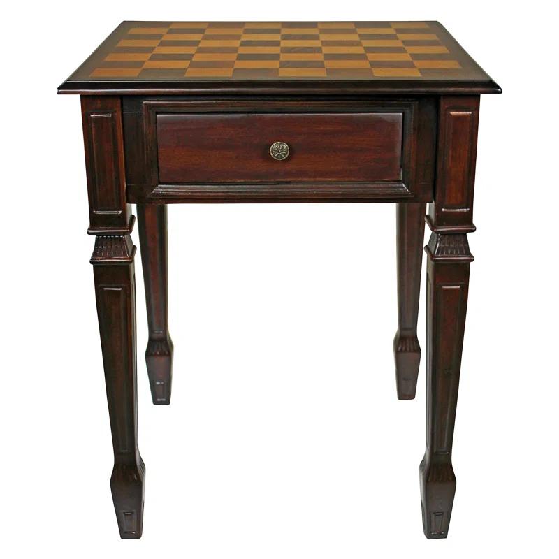 Heirloom 20.5" Walnut Square Chess Table with Hand-Painted Top