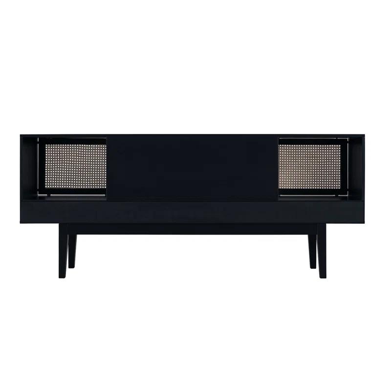 Simms 76.5'' Black Midcentury Modern Media Console with Cane Doors