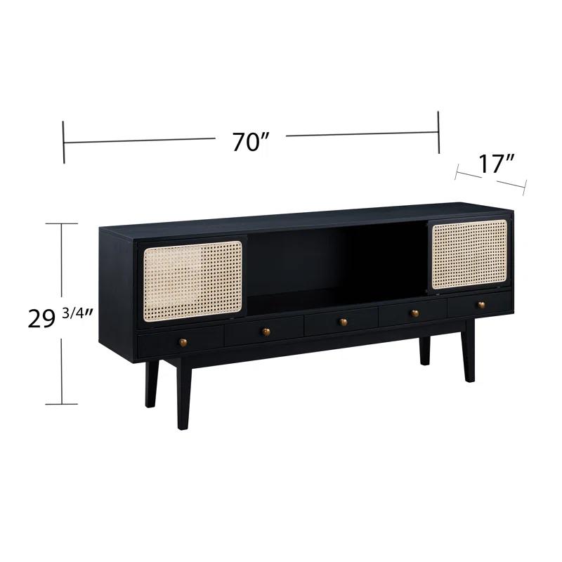 Simms 76.5'' Black Midcentury Modern Media Console with Cane Doors