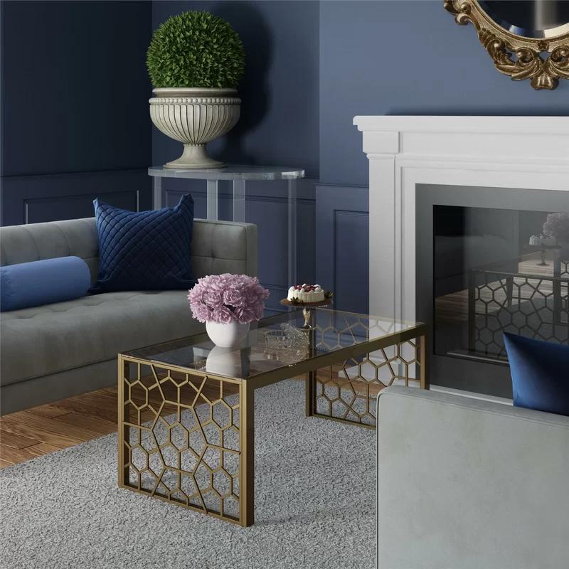 Juliette Brass-Finished Metal & Tempered Glass Rectangular Coffee Table