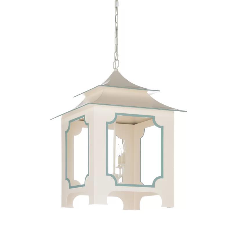 Cream and Blue Pagoda Lantern Chandelier