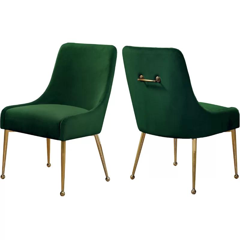 Elegant Svelte Green Velvet Dining Chair with Polished Gold Accents