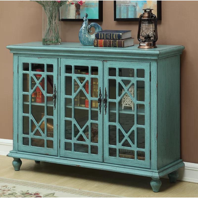 Bayberry Blue Traditional 3-Door Glass Media Credenza