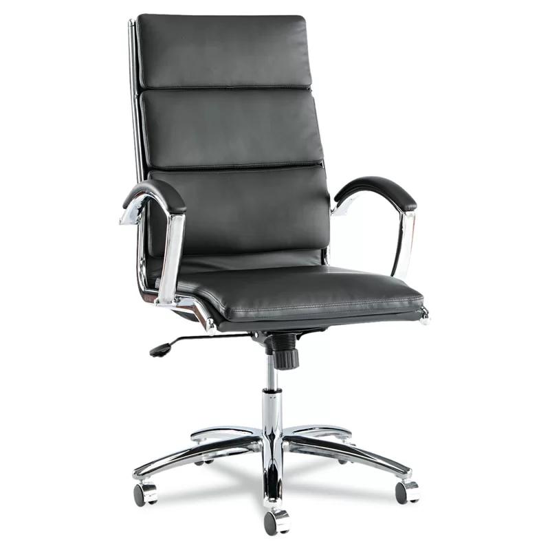 Napoli High Back Swivel Black Leather Office Chair with Chrome Base