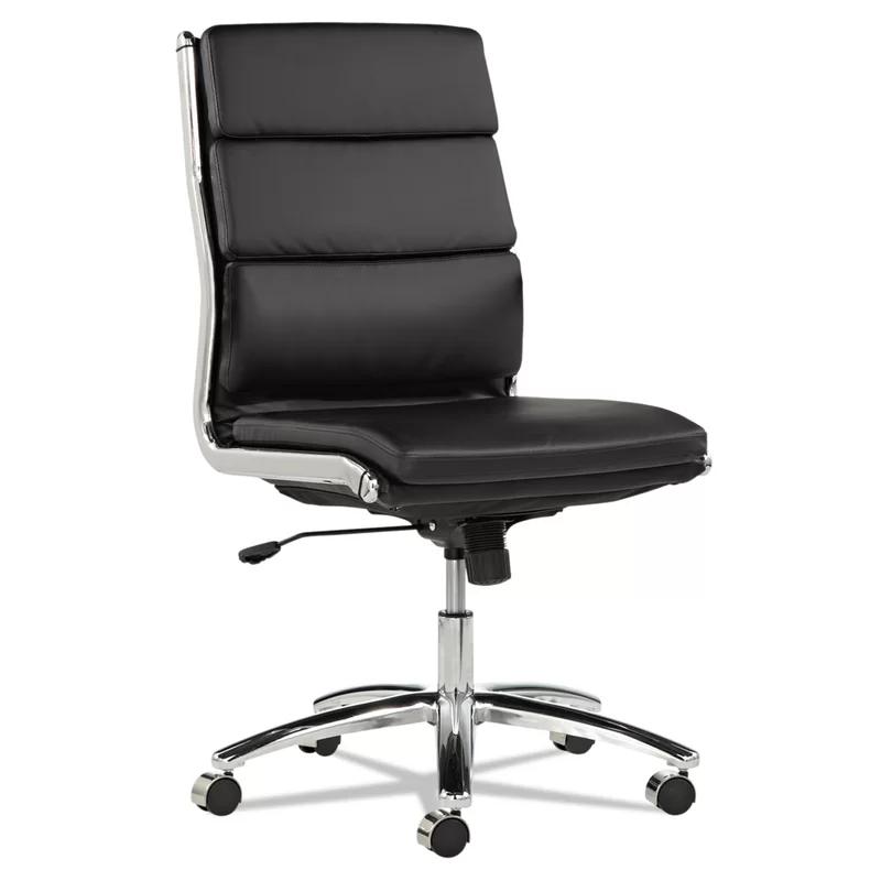 Slim Profile Black Leather Swivel Office Chair with Chrome Base