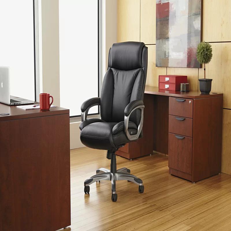 Alera High-Back Swivel Executive Chair with Adjustable Arms in Brown Leather