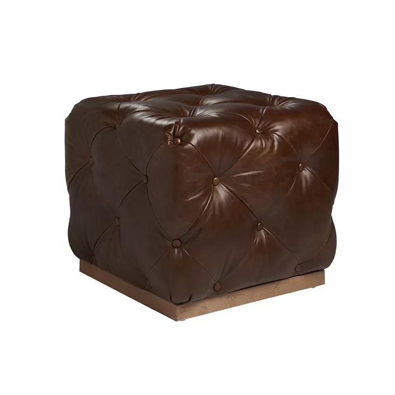 Auburn Brown Leather Tufted Traditional Ottoman