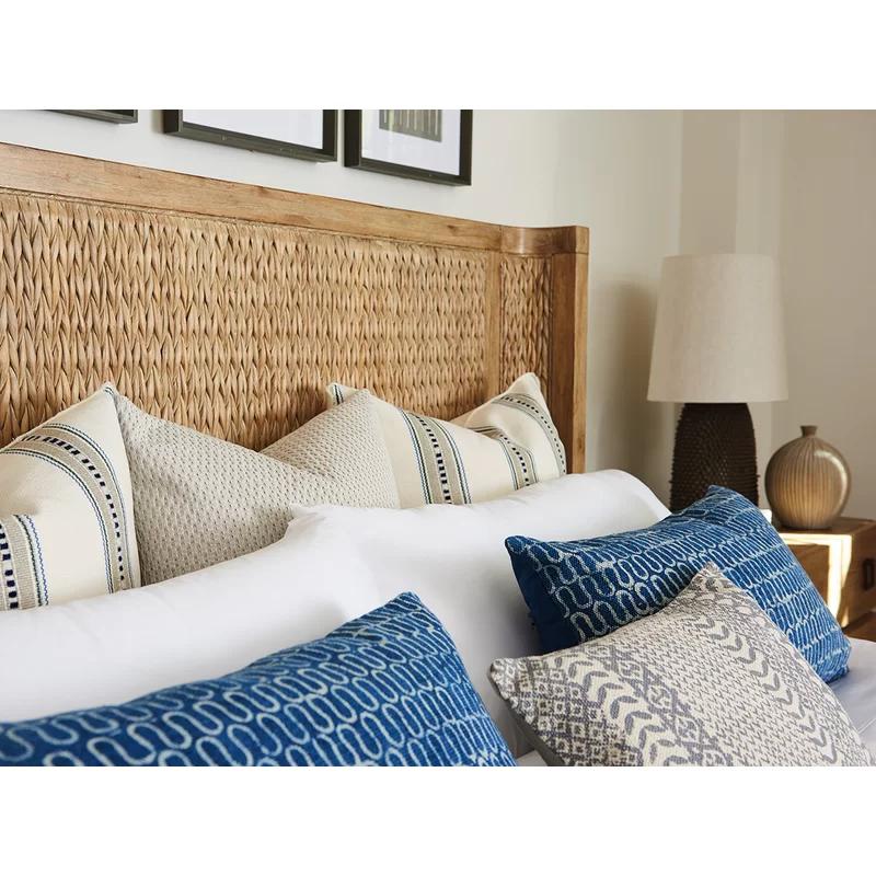 Transitional Braided Banana Leaf Queen Panel Bed in Brown