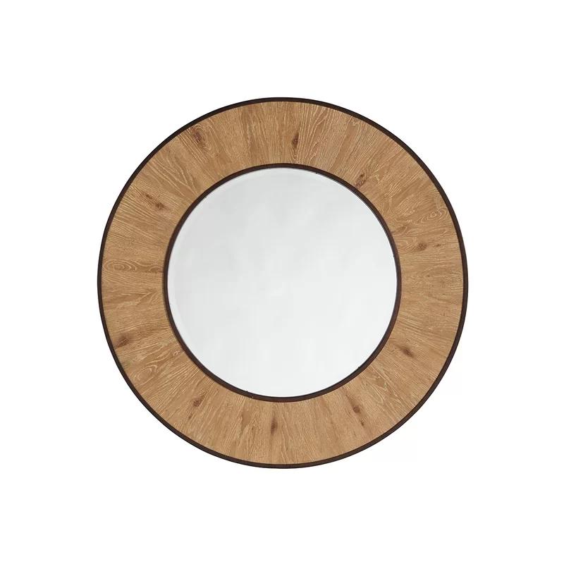 Los Altos 42" Transitional Round Oak Wood Mirror with Aged Bronze Finish
