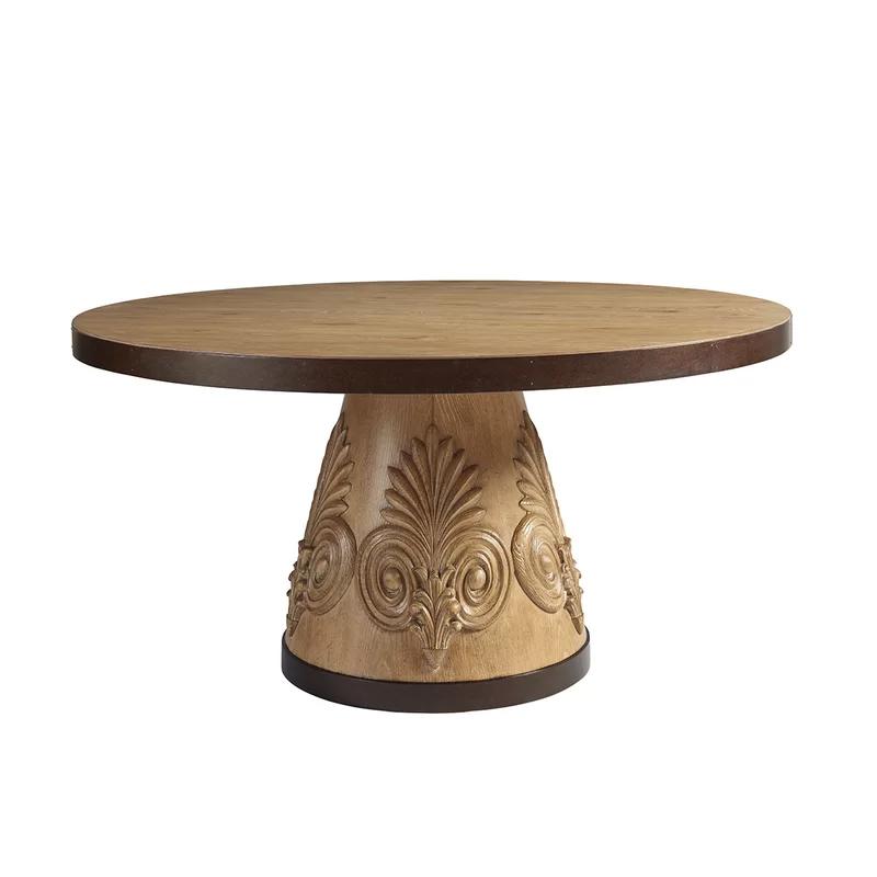 Acanthus Carved 60" Round Extendable Wood Dining Table in Brown