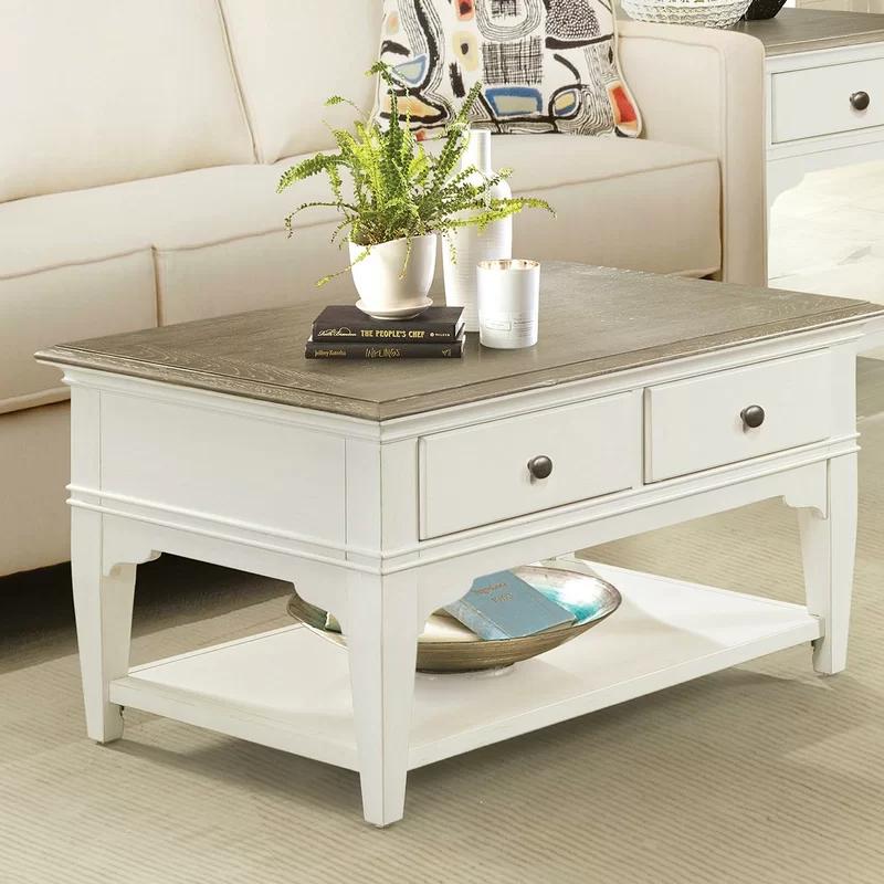 Myra Multi-Color Hardwood Solid Small Coffee Table with Storage