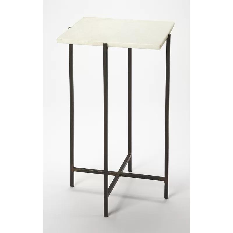 Modern Loft White Marble and Iron End Table