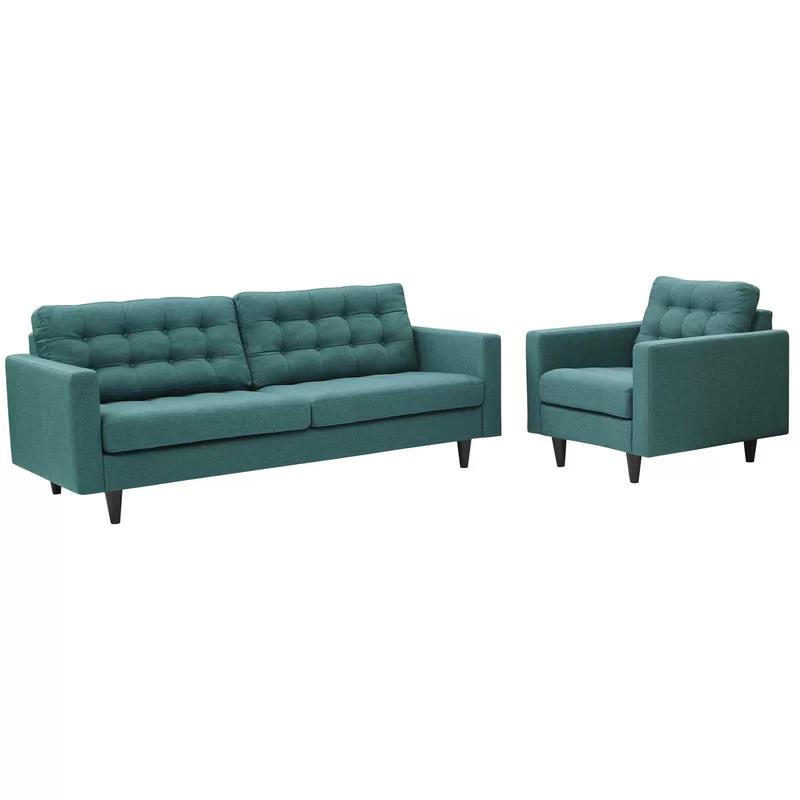 Empress Teal Mid-Century Modern 2-Piece Sofa and Armchair Set