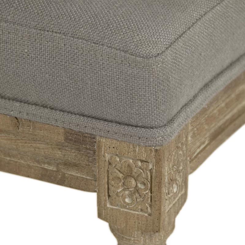 Limed Grey Oak and Birch Wood Medallion Bar Stool in Grey Linen