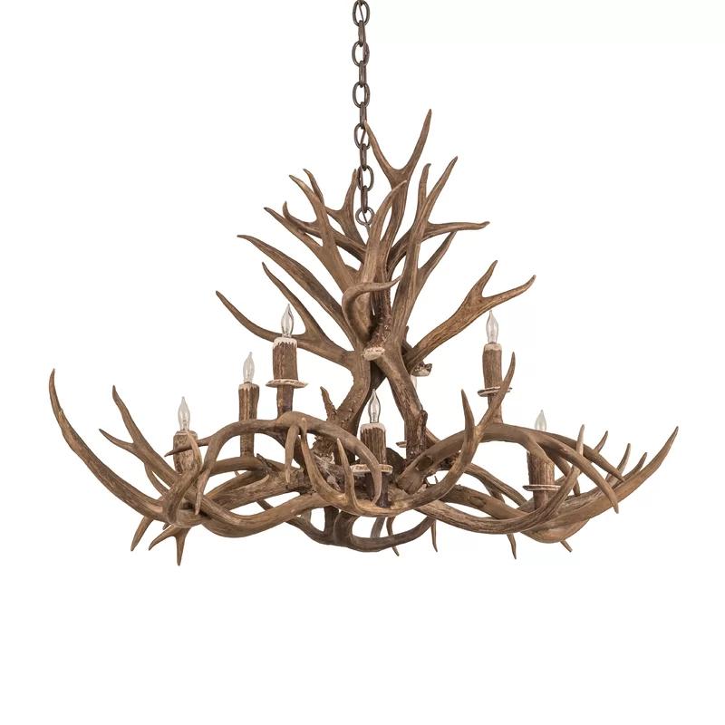 Rustic 8-Light Antler Chandelier with Antique Copper Finish