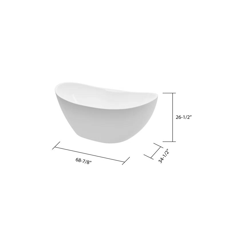 Olivios 68.875'' x 34.5'' Freestanding Soaking Acrylic Bathtub