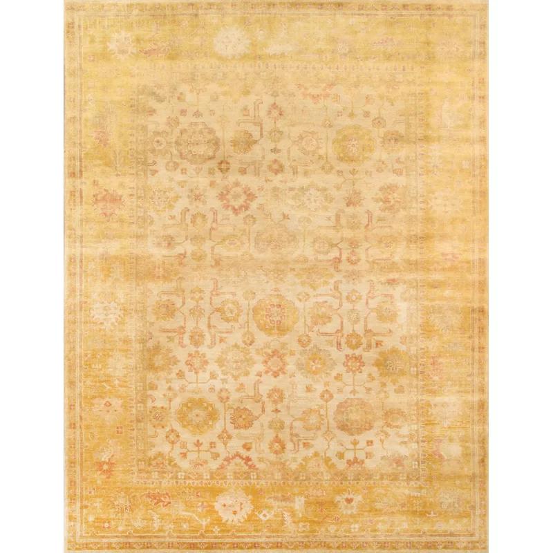 Oushak Yellow Hand-Knotted Wool Oriental Area Rug