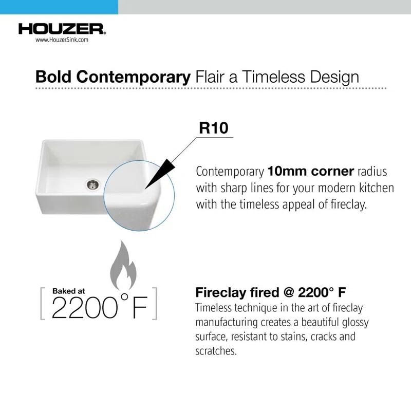 Platus Houzer Farmhouse Apron Front/Undermount 36 inch Fireclay Single Bowl Kitchen Sink