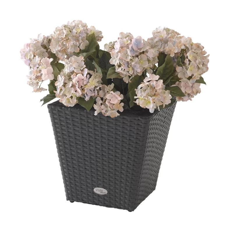 Vista Black Resin Wicker Square Planter, 14-inch