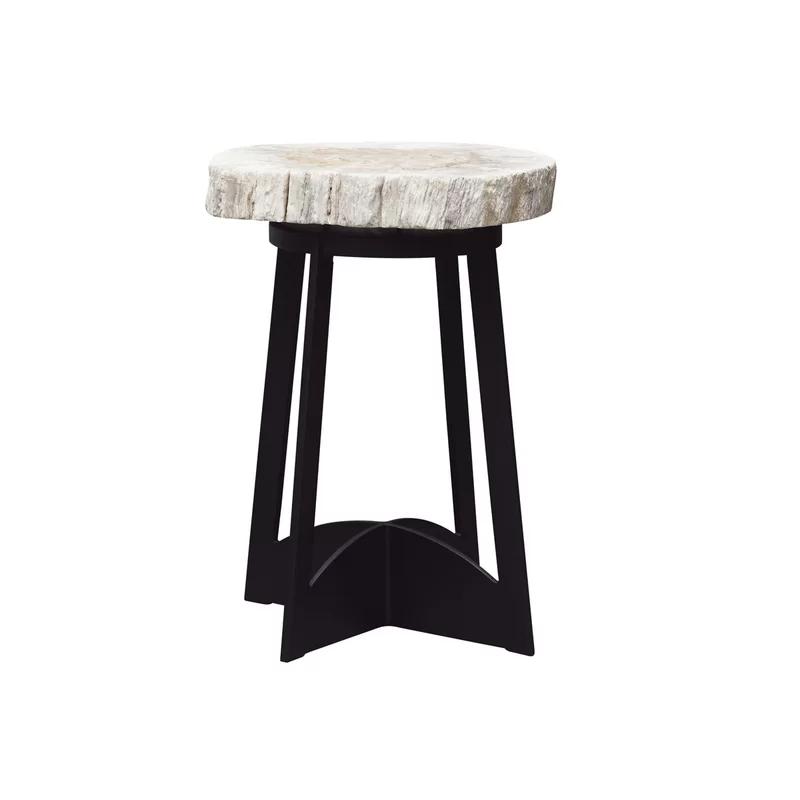Modern Black and White Petrified Wood Round Table