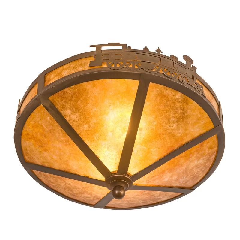 Amber Mica 16'' Geometric Flush Mount in Antique Copper