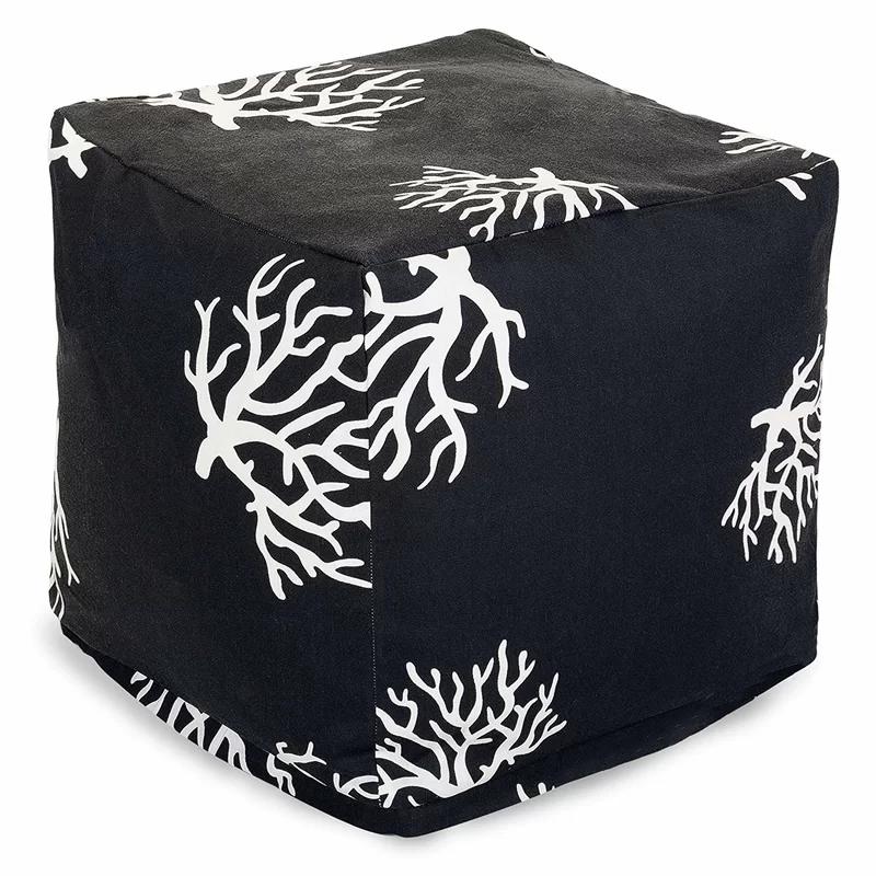 Black Coral Compact Outdoor Ottoman Pouf with UV Protection