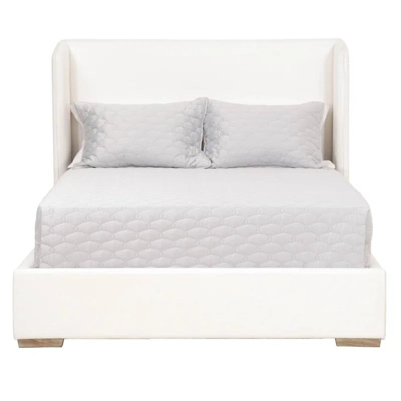 Transitional White Oak King Upholstered Bed with Wingback Headboard