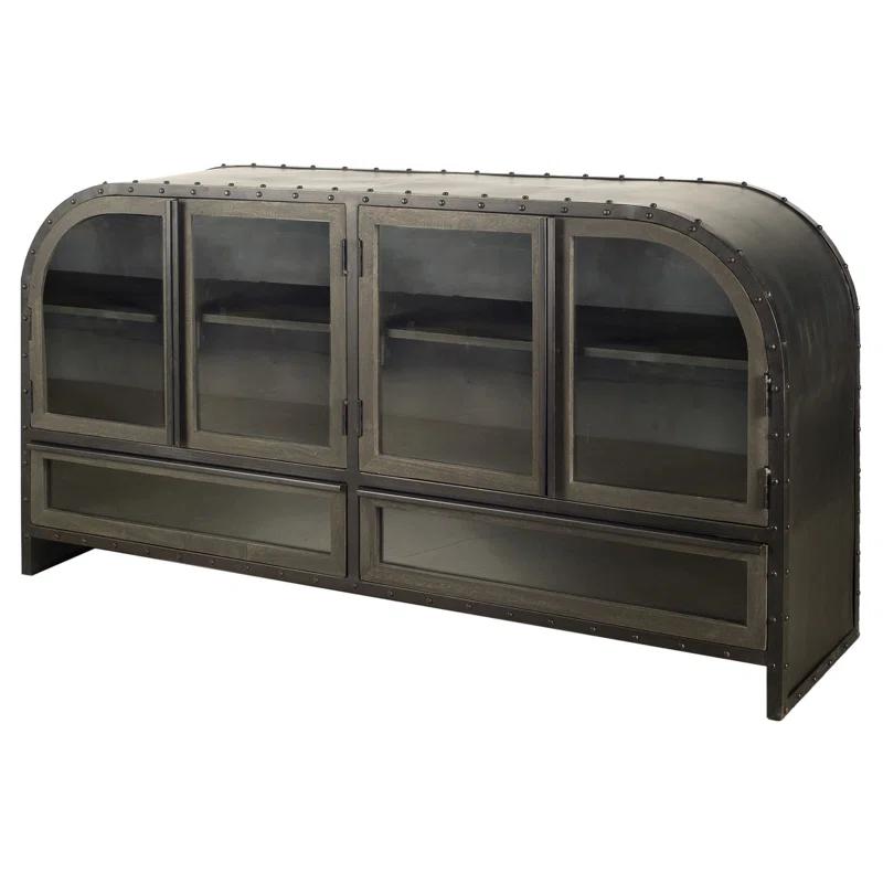 Fuanai Antique-Style Metal and Wood 4-Door Sideboard