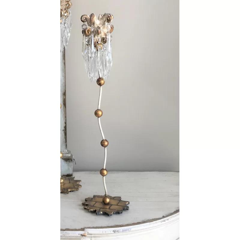 Elegant Venetian Crystal Candlestick with Distressed Gold Finish