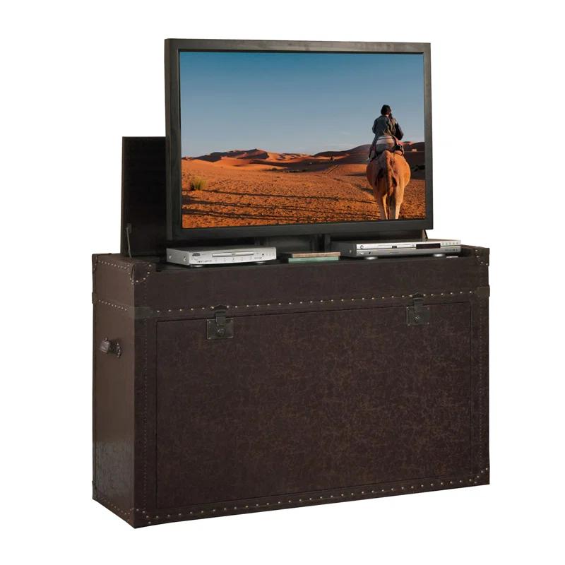 Ellis Trunk Motorized TV Lift Cabinet - Leather-Wrapped TV Stand for up to 46 Inch Wide TV