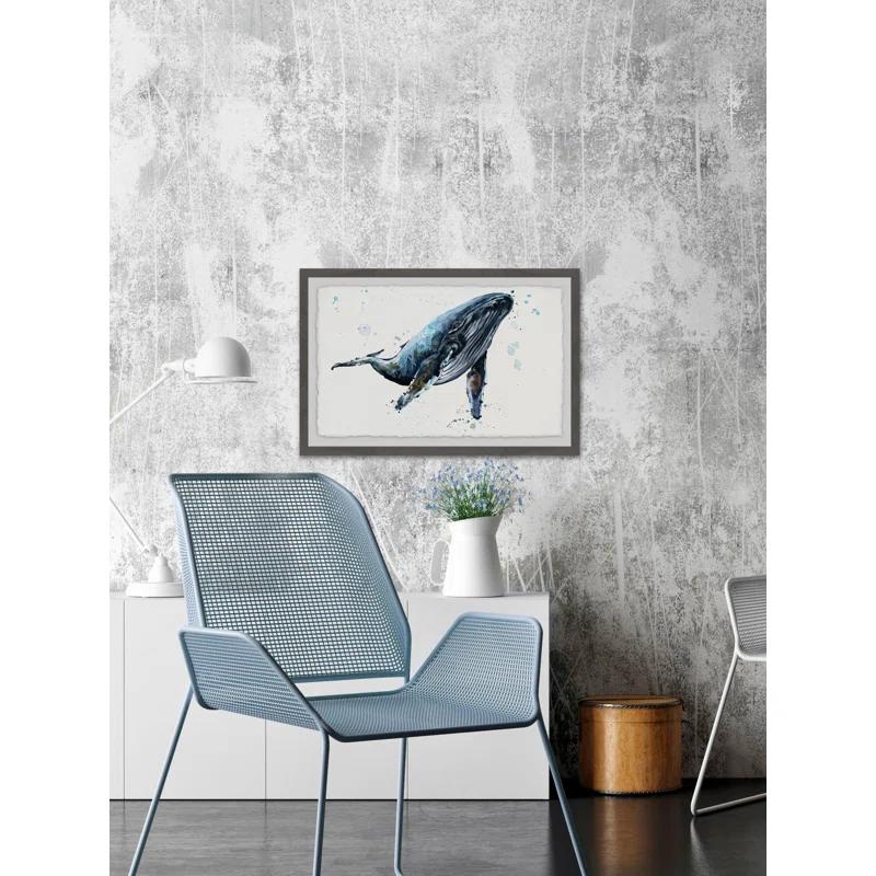 Marmont Hill Watercolor Blue Whale Framed Wall Art