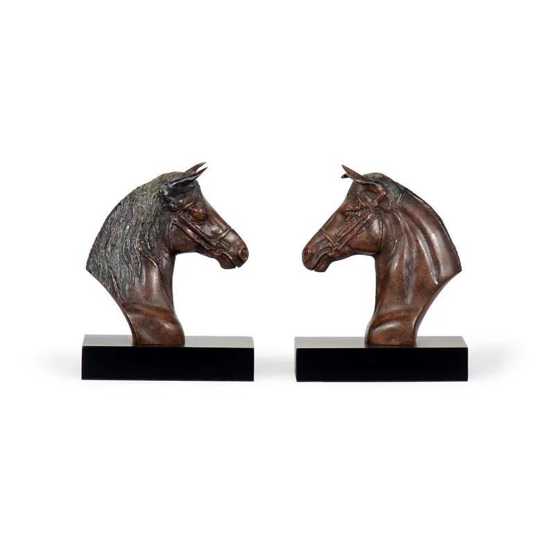 Equestrian Chic Resin and Wood Horse Bookends, 9 in