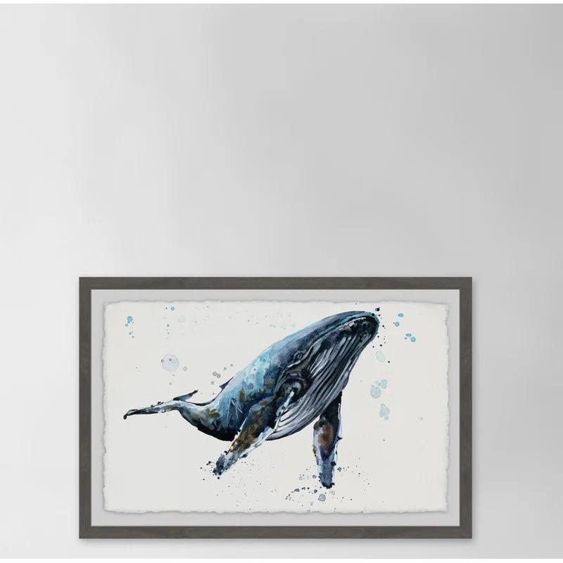 Marmont Hill Watercolor Blue Whale Framed Wall Art