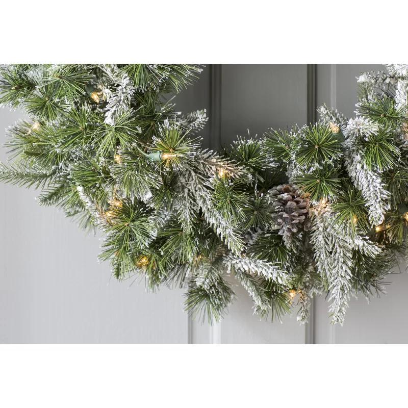 24" Snow-Dusted Pine Cone Lighted Christmas Wreath