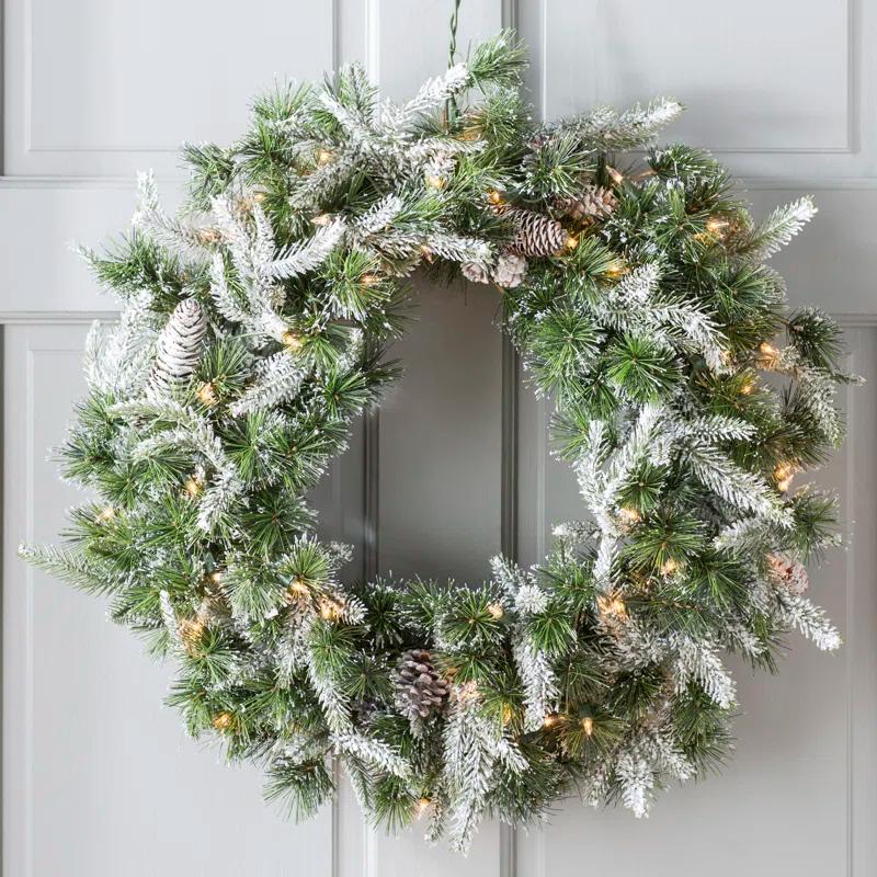 24" Snow-Dusted Pine Cone Lighted Christmas Wreath