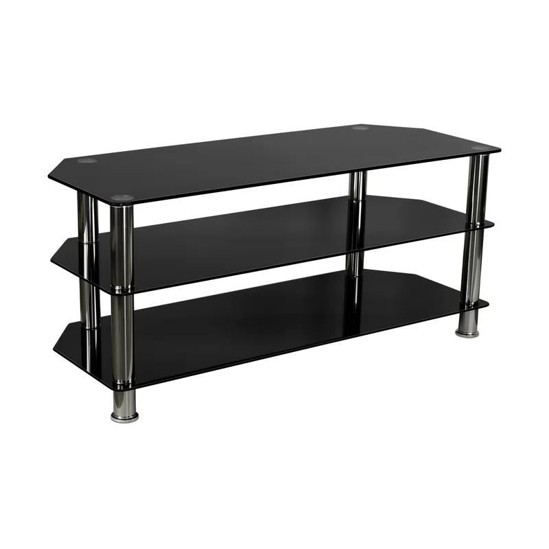 Sleek 60" Black Tempered Glass TV Stand with Tinted Shelves