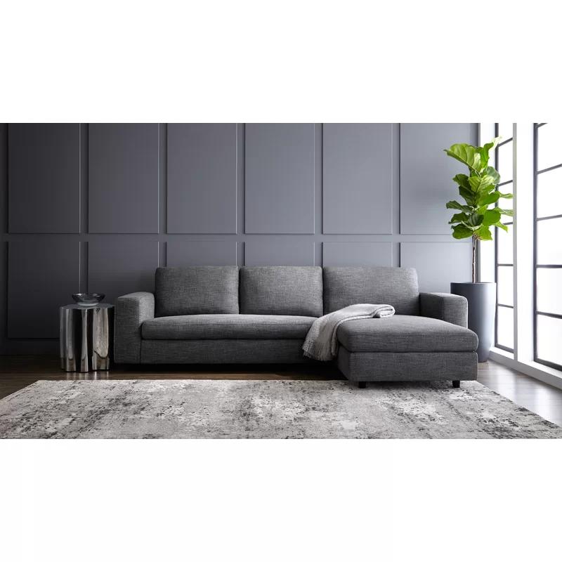 Ethan 111.5'' Marble and White Linen Modern Sofa Chaise