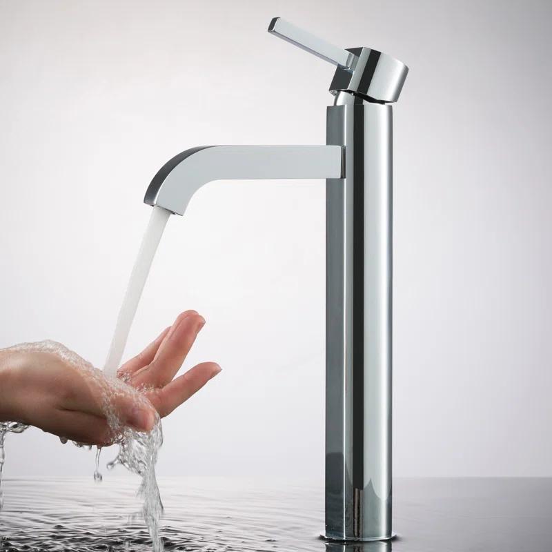Kraus Ramus Vessel Mixer Single-Handle Bathroom Faucet with Matching Pop-Up Drain