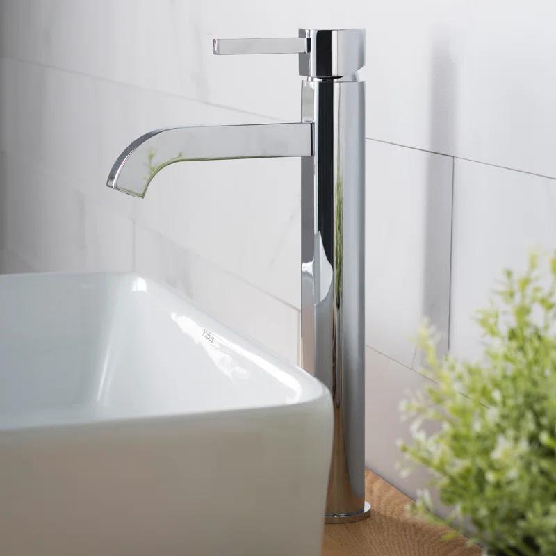 Kraus Ramus Vessel Mixer Single-Handle Bathroom Faucet with Matching Pop-Up Drain