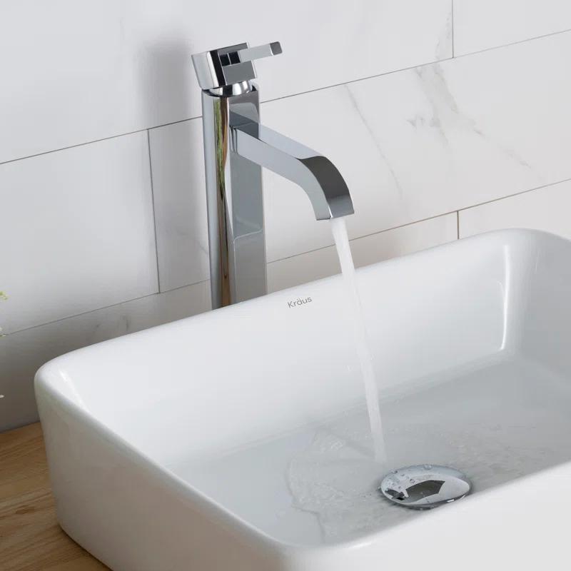 Kraus Ramus Vessel Mixer Single-Handle Bathroom Faucet with Matching Pop-Up Drain