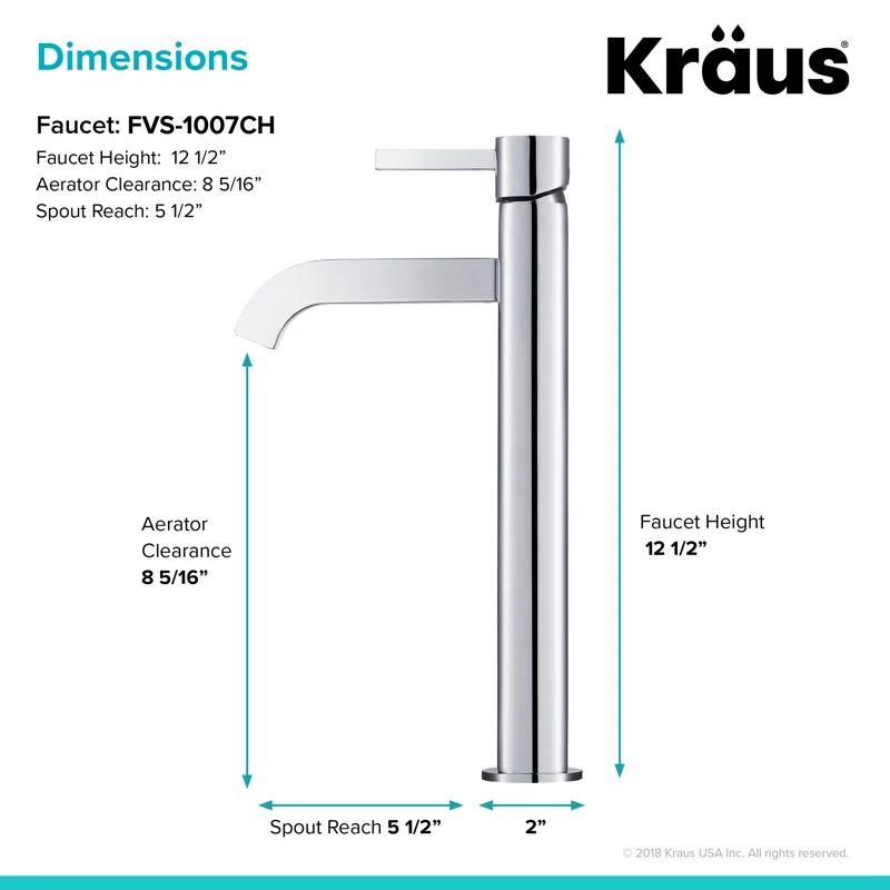 Kraus Ramus Vessel Mixer Single-Handle Bathroom Faucet with Matching Pop-Up Drain