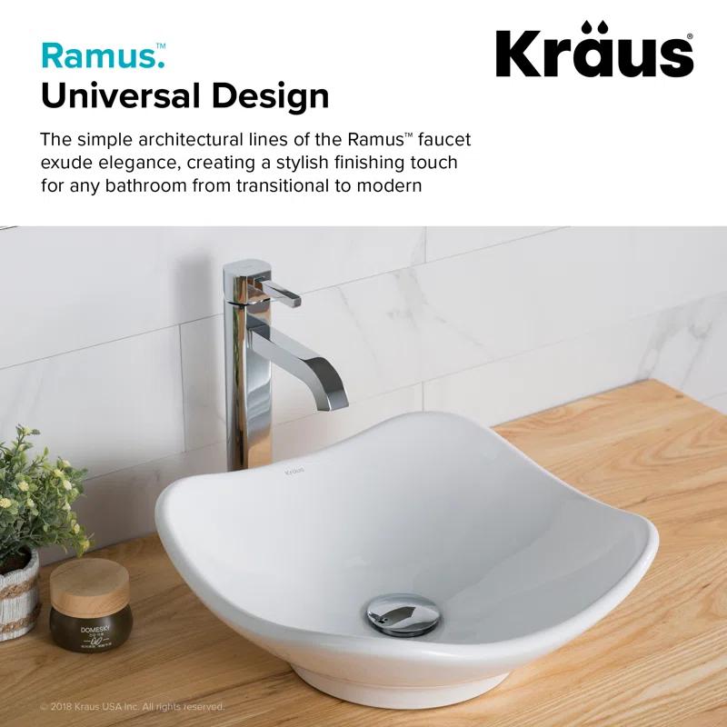 Kraus Ramus Vessel Mixer Single-Handle Bathroom Faucet with Matching Pop-Up Drain